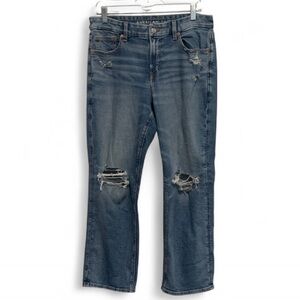American Eagle Distressed Curvy Straight Blue Jeans Size 10
